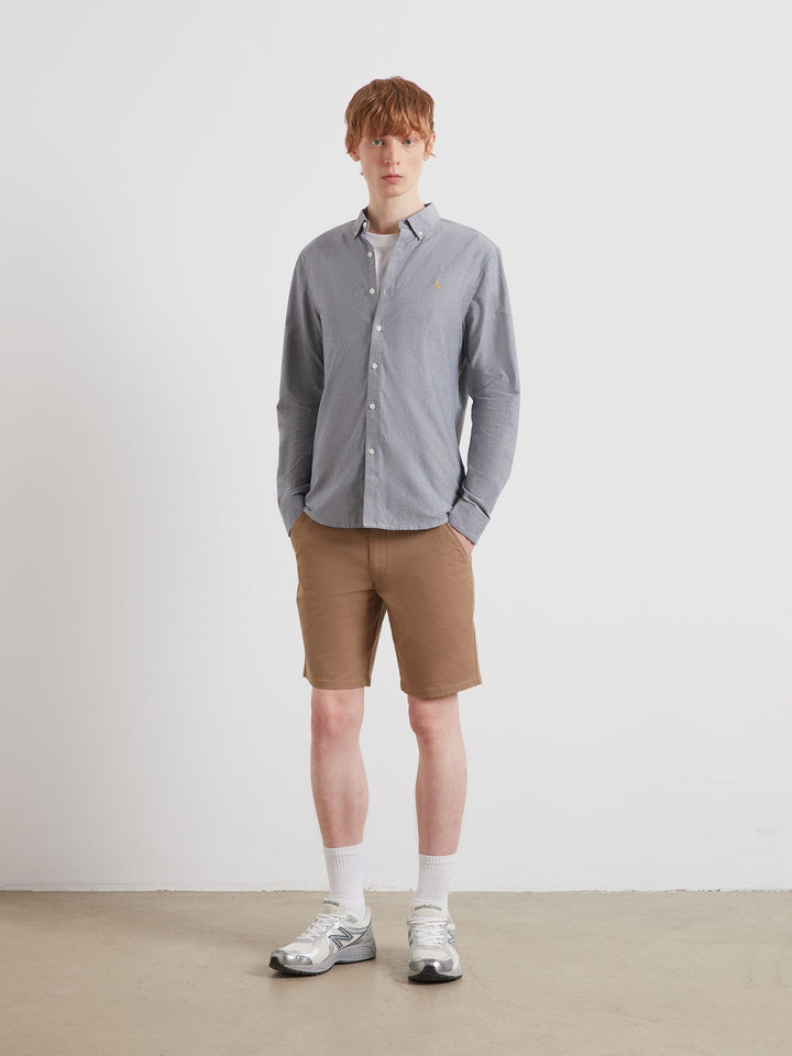 Farah Brewer Slim Fit Organic Cotton Oxford Shirt In White/True Navy