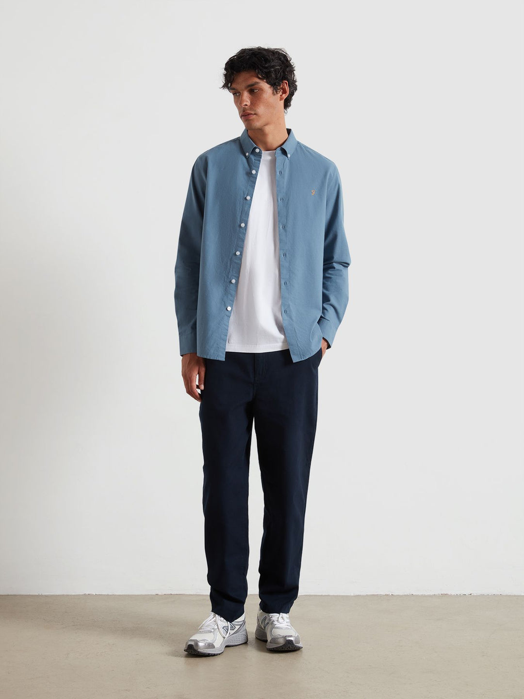 Farah Brewer Slim Fit Organic Cotton Oxford Shirt Chalk Blue
