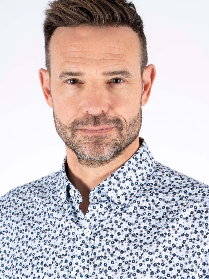 Pre End Casual Shirt Printed Steel Grey