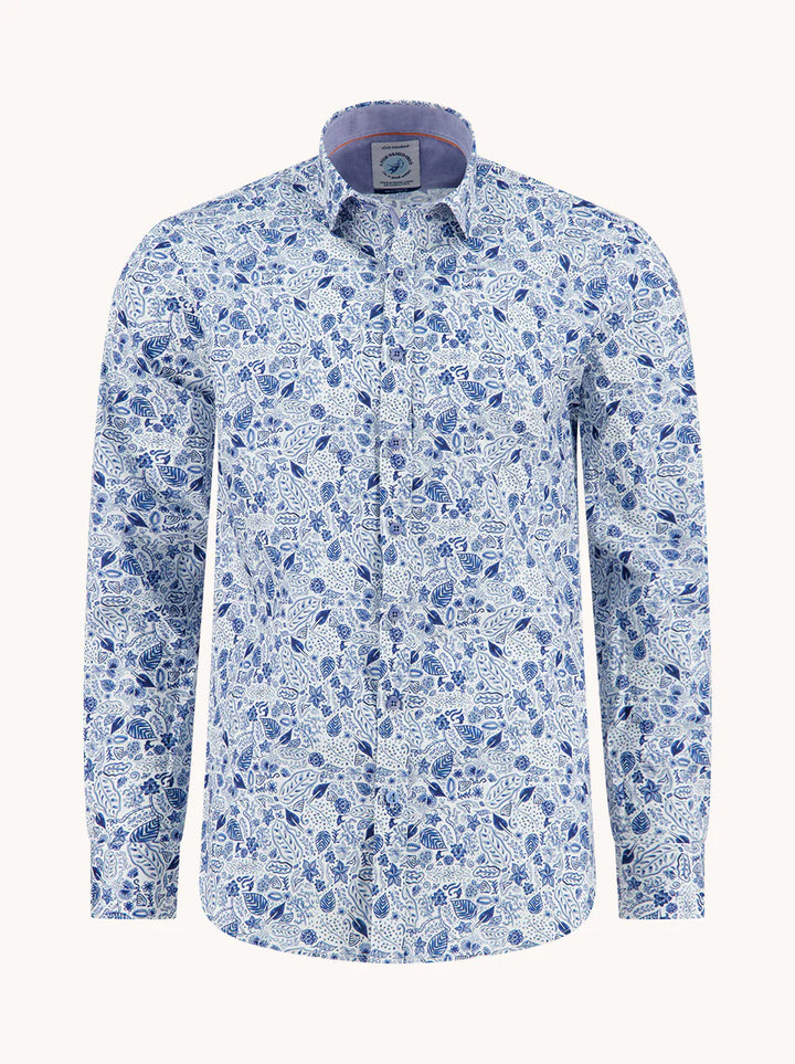 A Fish Named Fred Shirt Flower Lines Cobalt