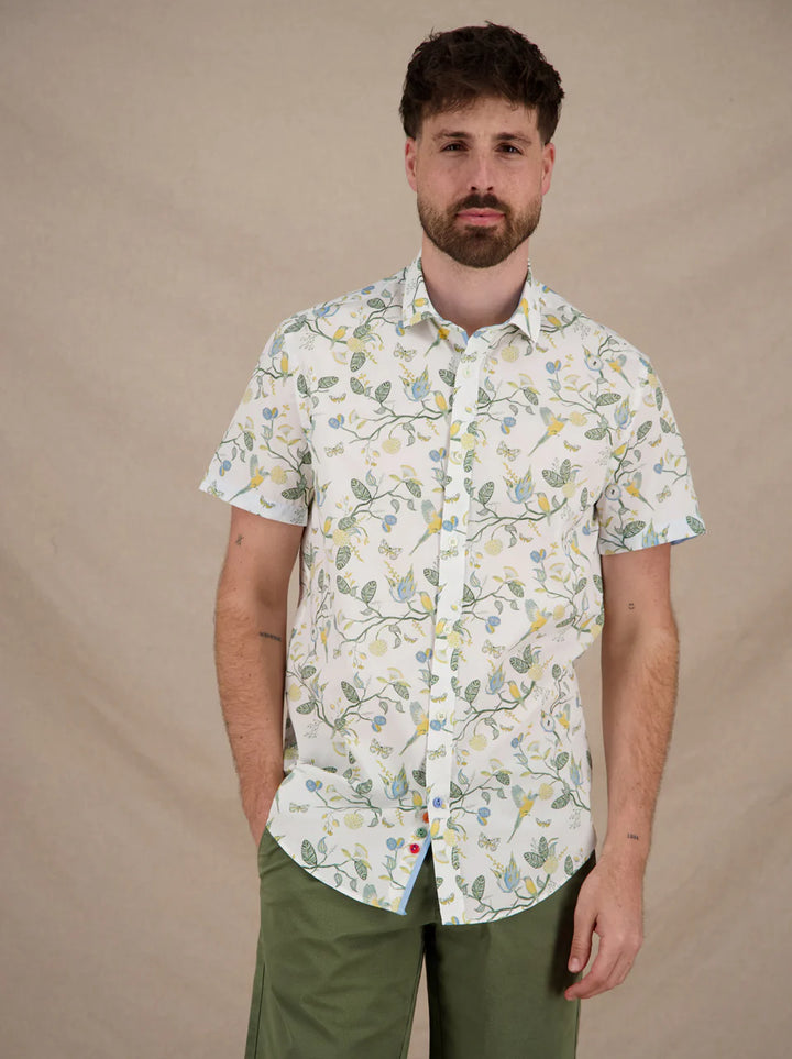 A Fish Named Fred Short Sleeve Shirt Birdy Blooms Yellow