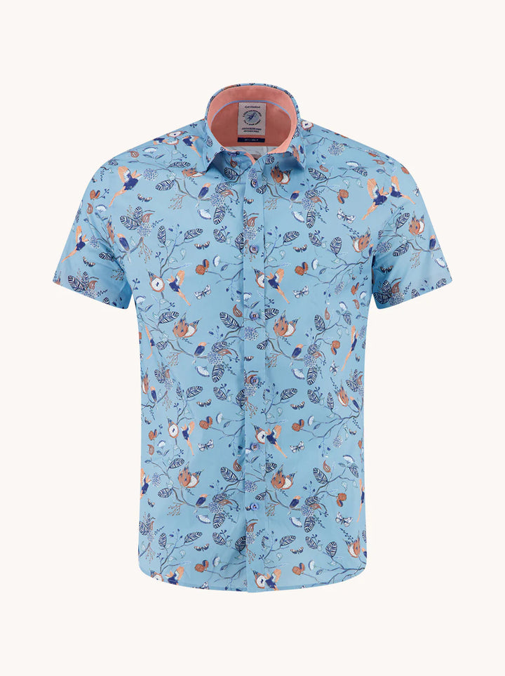 A Fish Named Fred Short Sleeve Shirt Birdy Blooms Blue