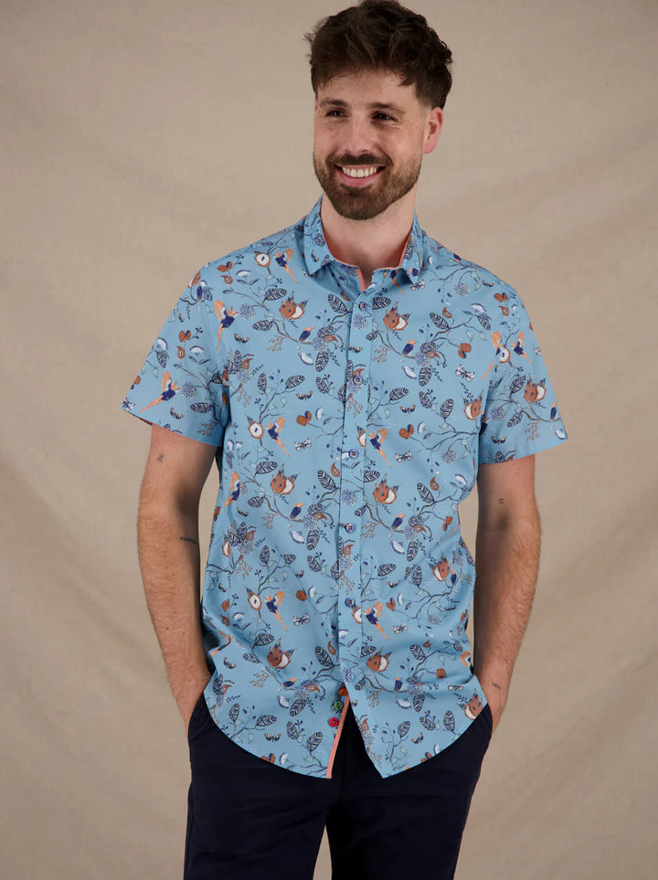 A Fish Named Fred Short Sleeve Shirt Birdy Blooms Blue