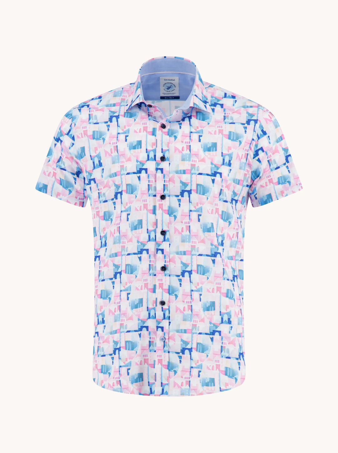 A Fish Named Fred Short Sleeve Shirt Abstract City Rose Pink
