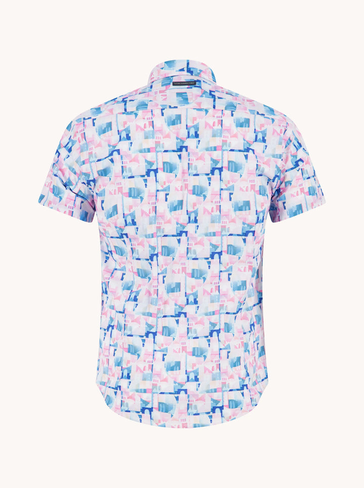 A Fish Named Fred Short Sleeve Shirt Abstract City Rose Pink