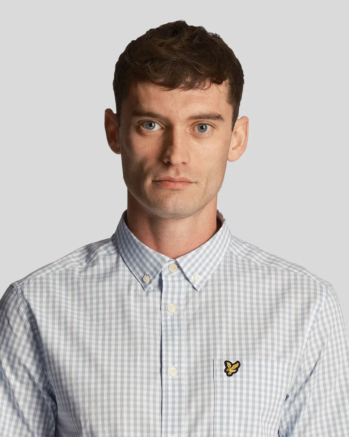 Lyle &amp; Scott Short Sleeve Slim Fit Gingham Shirt Light Blue image 4