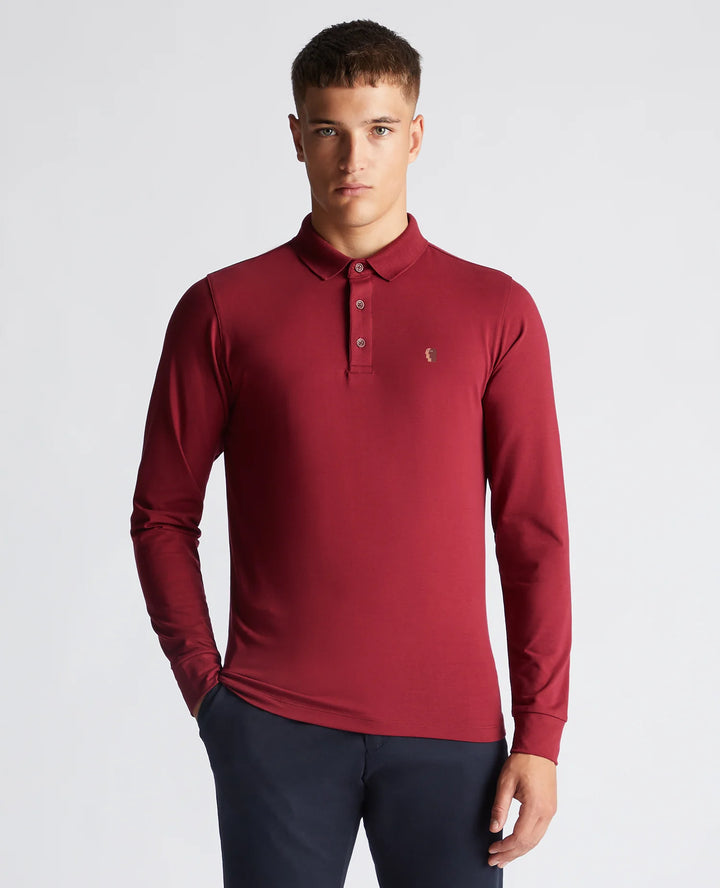 Remus Uomo Long Sleeve Polo Dark Red