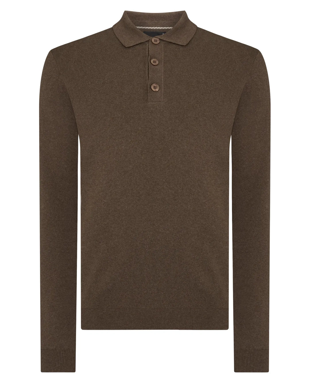 Remus Uomo Brown Long Sleeve Polo Half Button Polo Shirt
