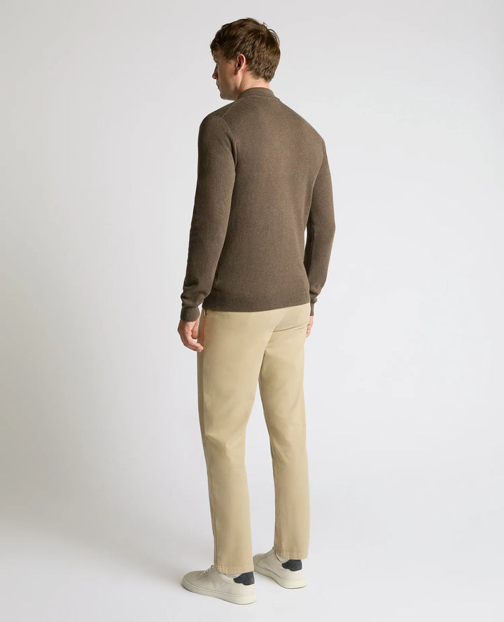 Remus Uomo Brown Long Sleeve Polo Half Button Polo Shirt