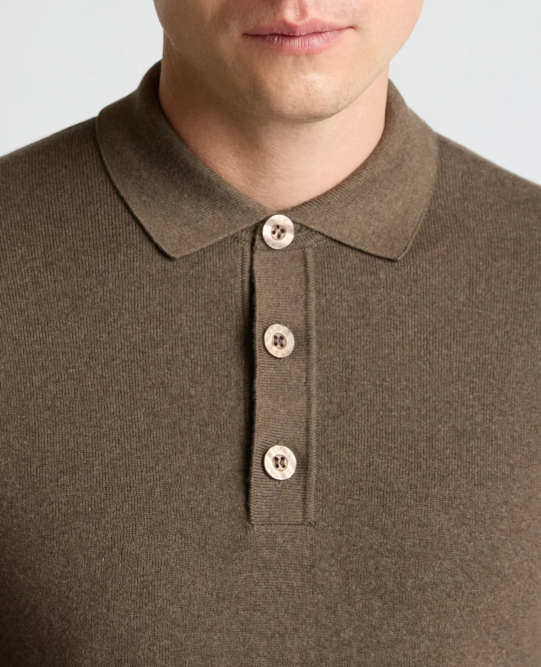 Remus Uomo Brown Long Sleeve Polo Half Button Polo Shirt