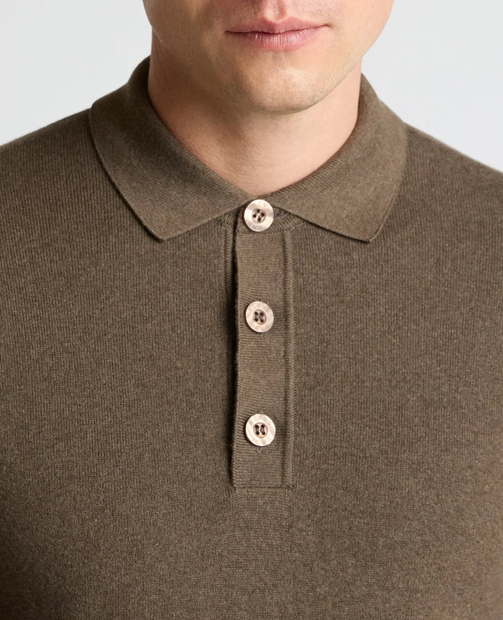 Remus Uomo Brown Long Sleeve Polo Half Button Polo Shirt