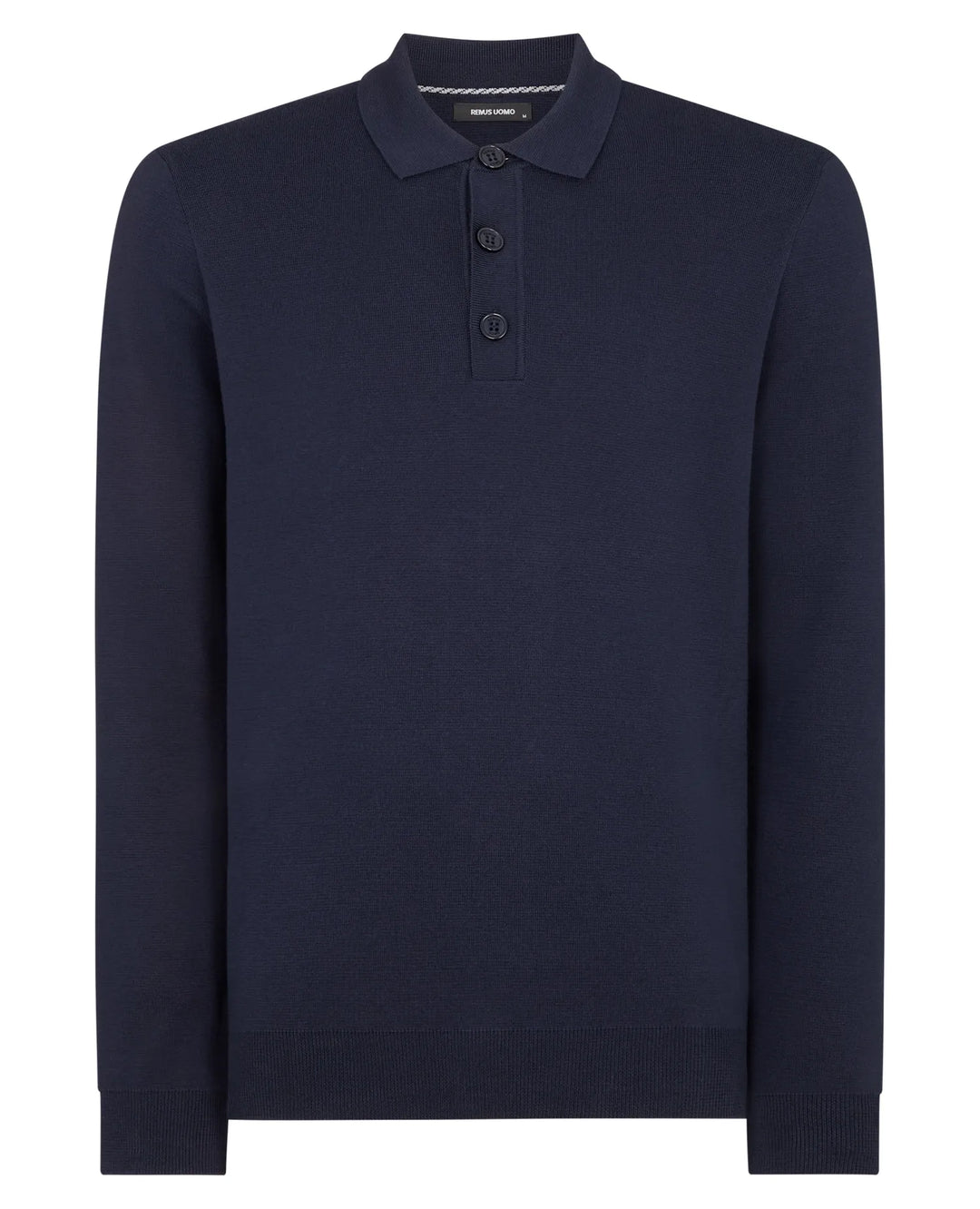 Remus Uomo Navy Long Sleeve Polo Half Button Polo Shirt