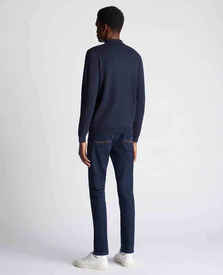 Remus Uomo Navy Long Sleeve Polo Half Button Polo Shirt