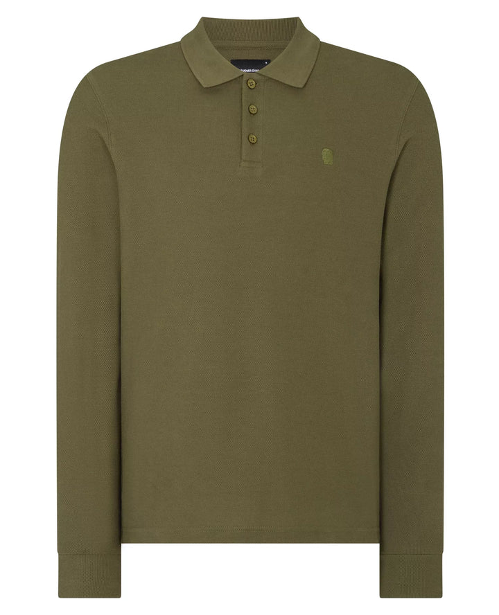 Remus Uomo Green Long Sleeve Polo Half Button Polo Shirt