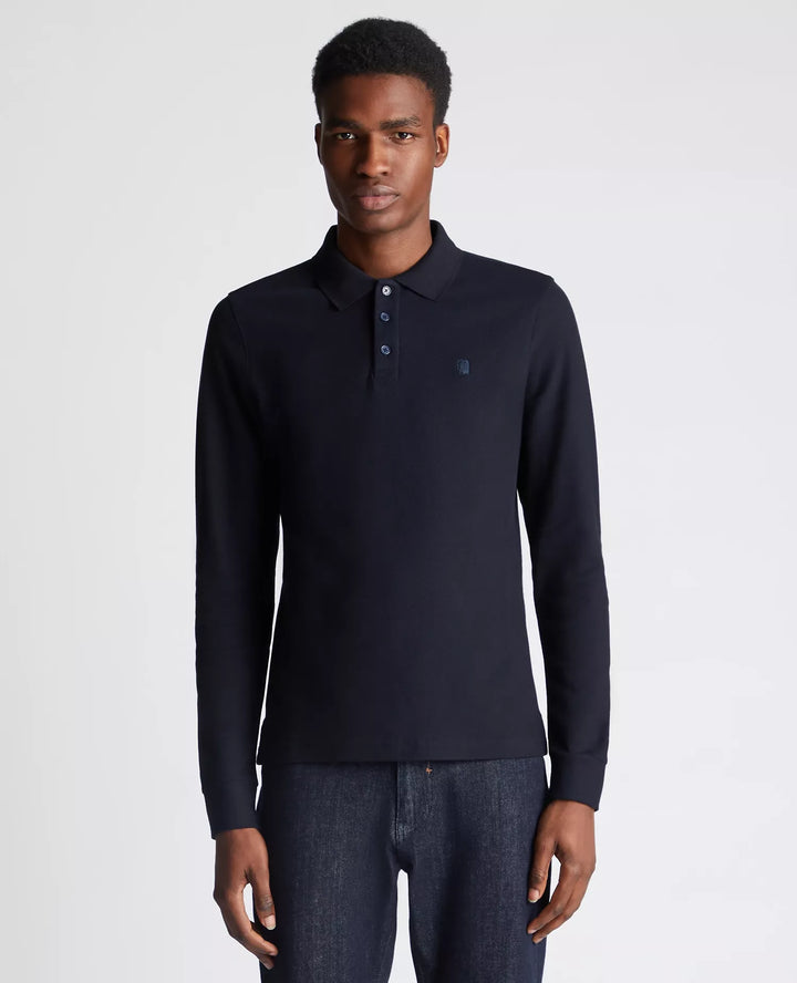 Remus Uomo Navy Long Sleeve Polo Half Button Polo Shirt