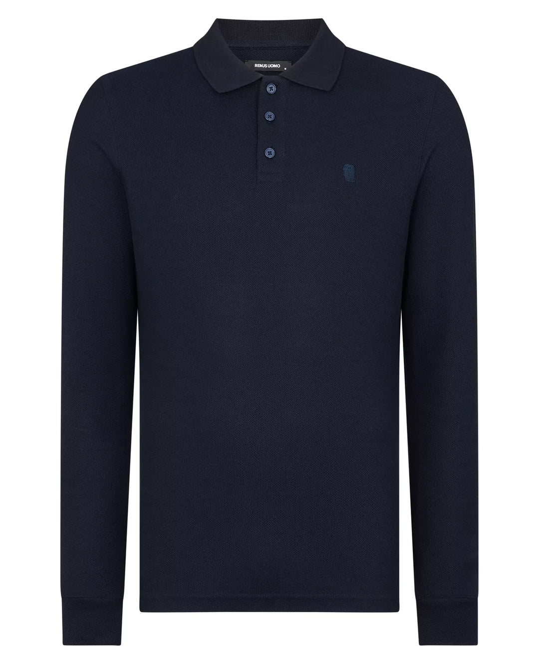 Remus Uomo Navy Long Sleeve Polo Half Button Polo Shirt