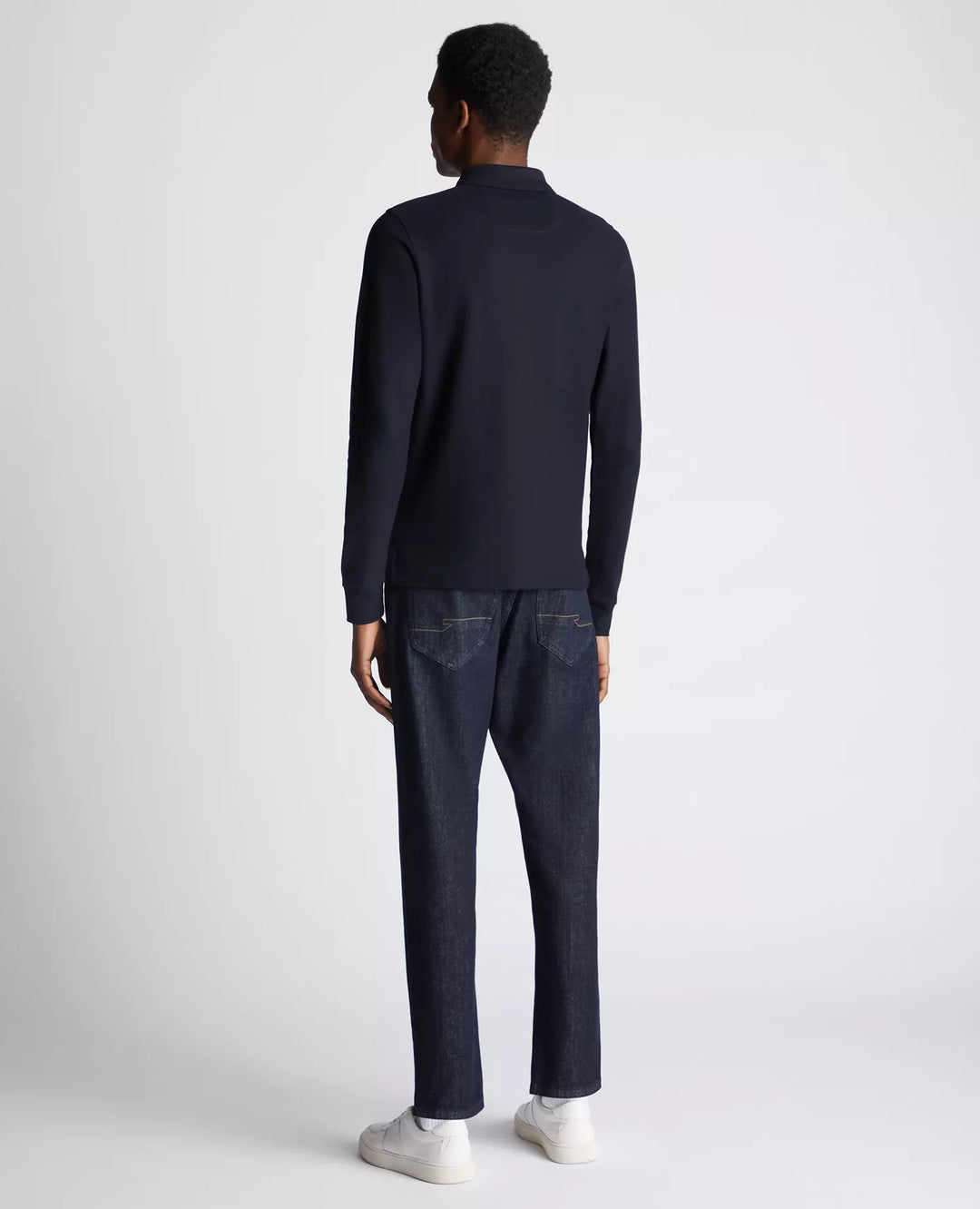 Remus Uomo Navy Long Sleeve Polo Half Button Polo Shirt