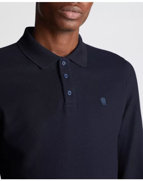 Remus Uomo Long Sleeve Polo 3 Button Polo Shirt Navy