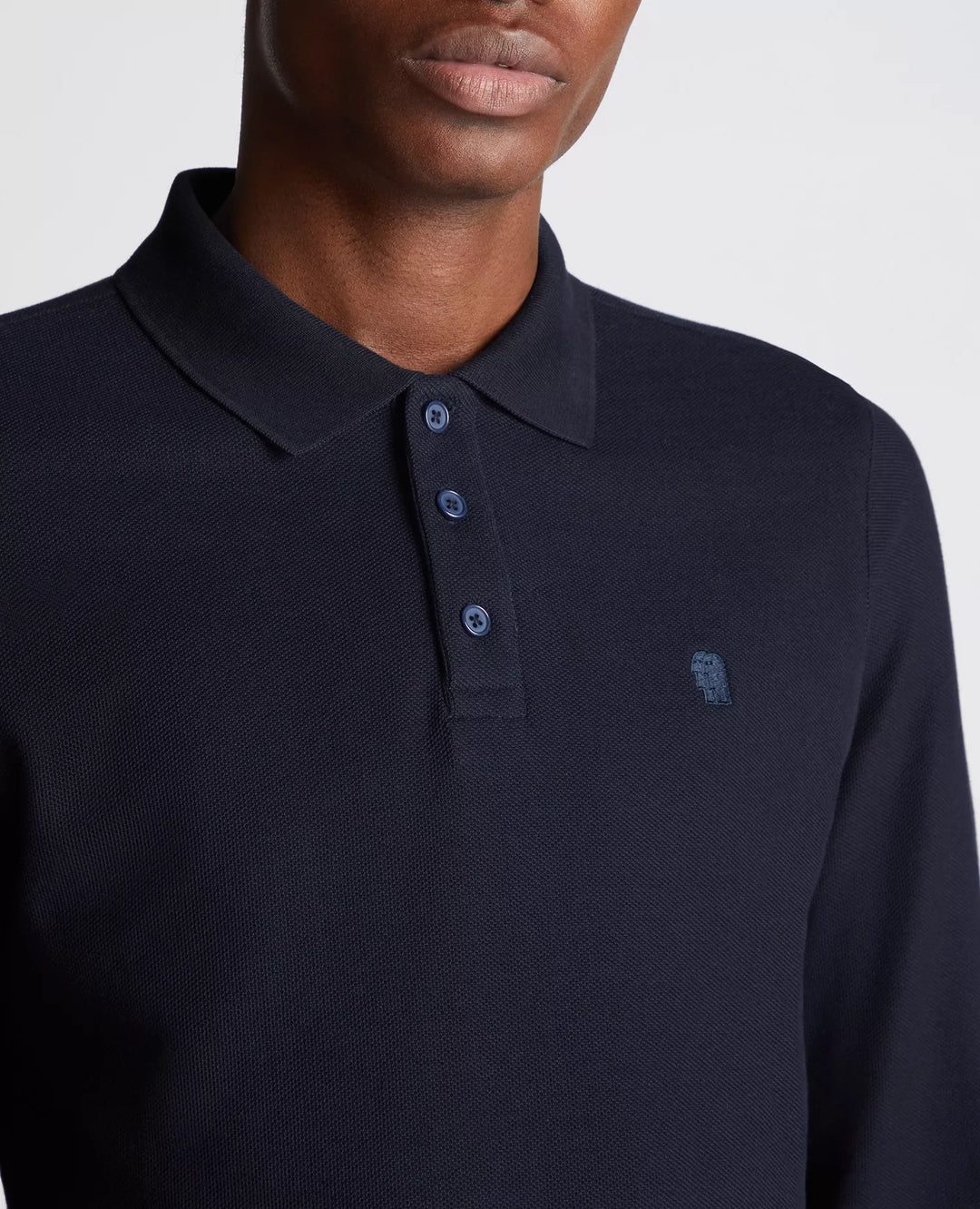 Remus Uomo Navy Long Sleeve Polo Half Button Polo Shirt