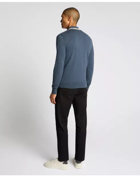 Remus Uomo Blue Long Sleeve Knitted Polo Shirt