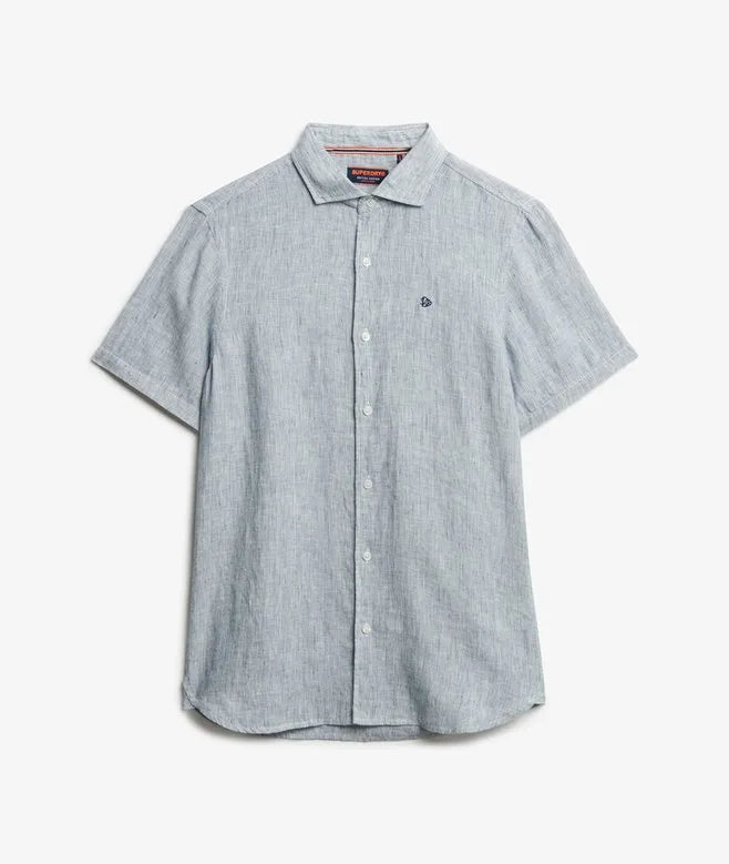 Superdry Vacation Linen Short Sleeve Shirt Navy Ticking Linen image 0