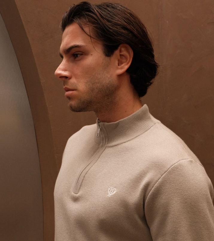 Walker & Hunt Oat Knitted 1/4 Zip