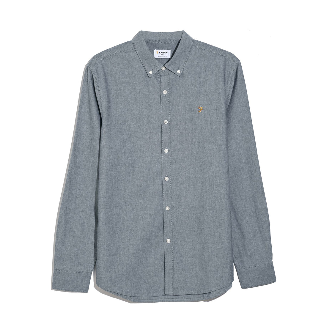 Farah Brewer Slim Fit Organic Cotton Oxford Shirt In White/True Navy