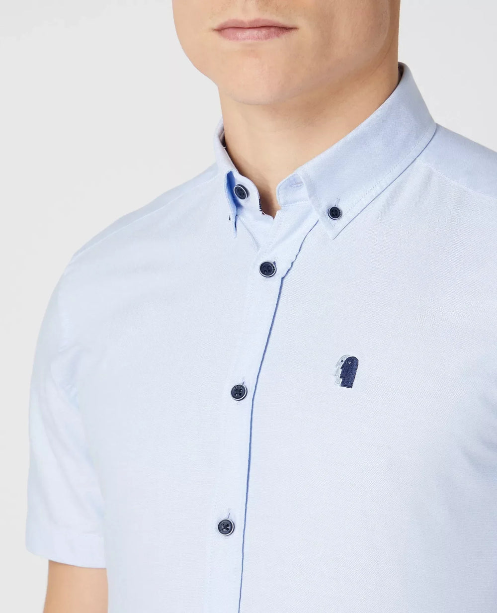 Remus Uomo Slim Fit Short Sleeve Oxford Shirt Sky Blue image 1