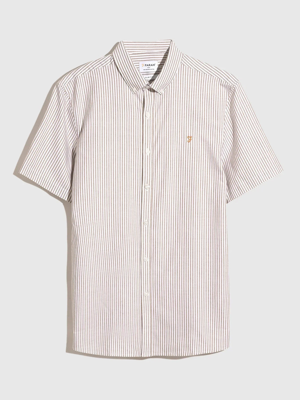 Farah Brewer Stripe Short Sleeve Shirt Stained Oak image 1