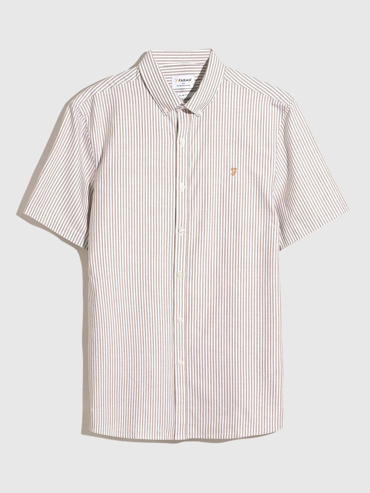 Farah Brewer Stripe Short Sleeve Shirt Stained Oak image 1