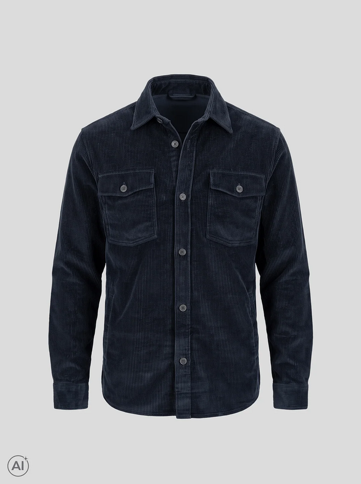 Pre End Parker velvet overshirt in Navy