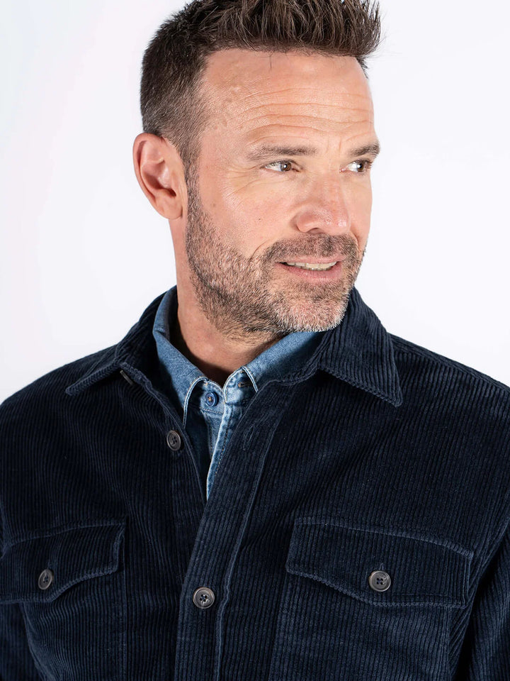 Pre End Parker velvet overshirt in Navy