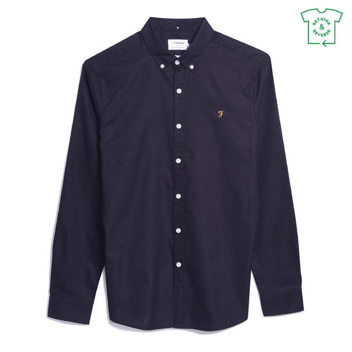 Farah Brewer Slim Fit Organic Cotton Oxford Shirt Navy