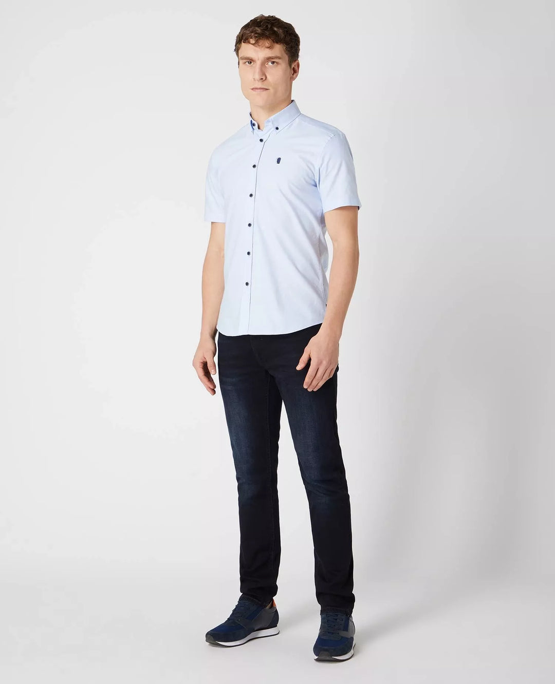Remus Uomo Slim Fit Short Sleeve Oxford Shirt Sky Blue image 3