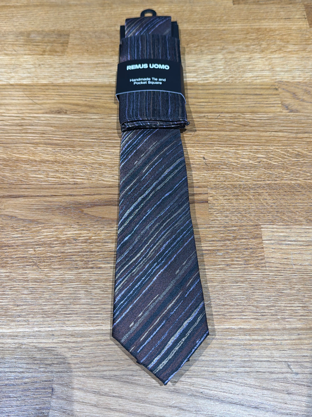Remus Uomo Tie & Pocket Square Brown