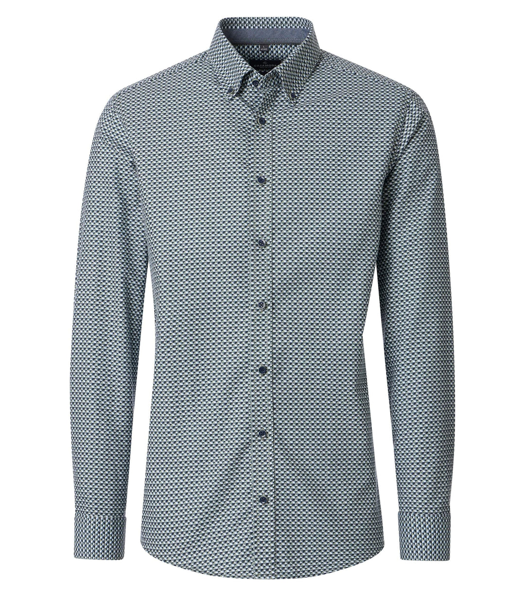 Casa Moda Cotton Casual Shirt Printed Green