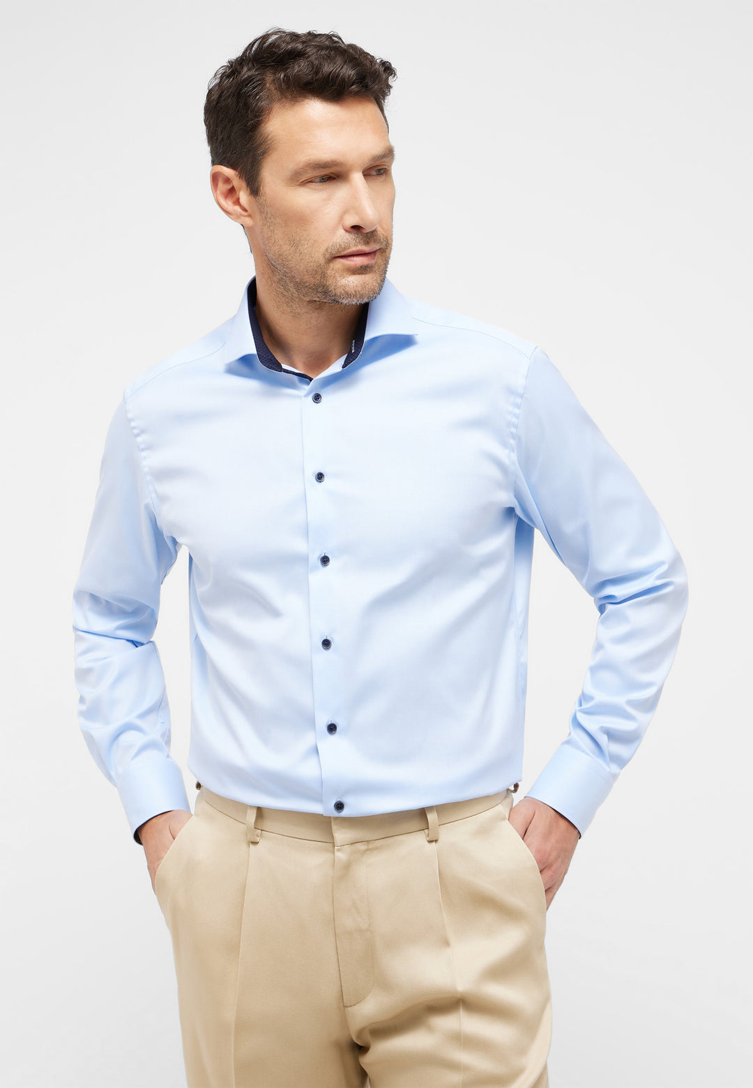 Eterna Plain Opaque Cover Shirt Blue