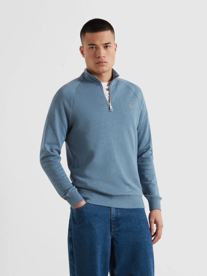 Farah Jim 1/4 Zip Sweatshirt Blue Tide Marl