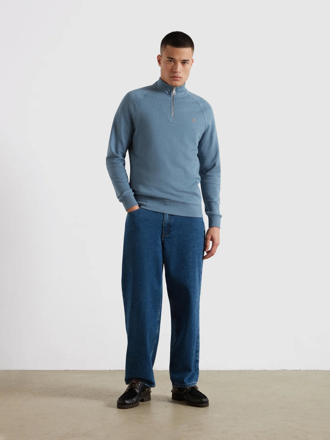Farah Jim 1/4 Zip Sweatshirt Blue Tide Marl
