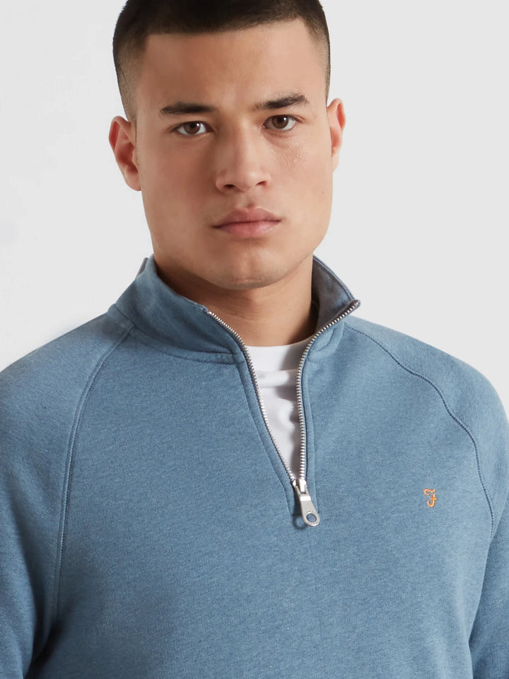 Farah Jim 1/4 Zip Sweatshirt Blue Tide Marl