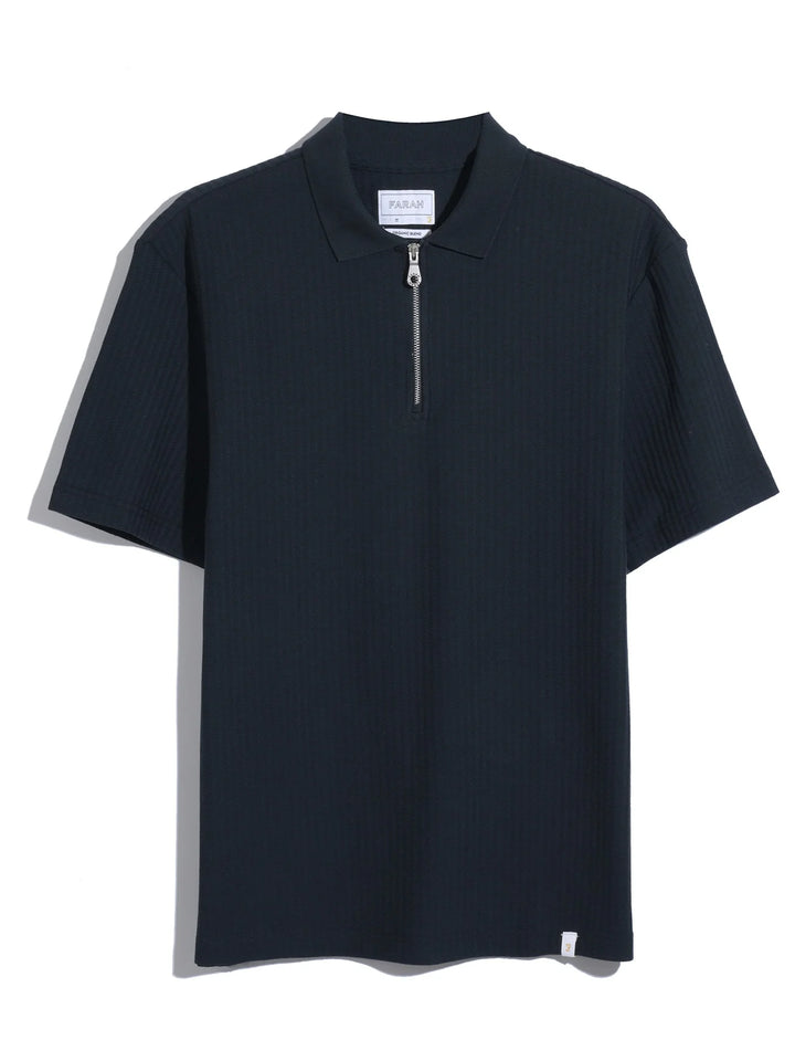 Farah Dobson Zipped Polo Shirt In True Navy
