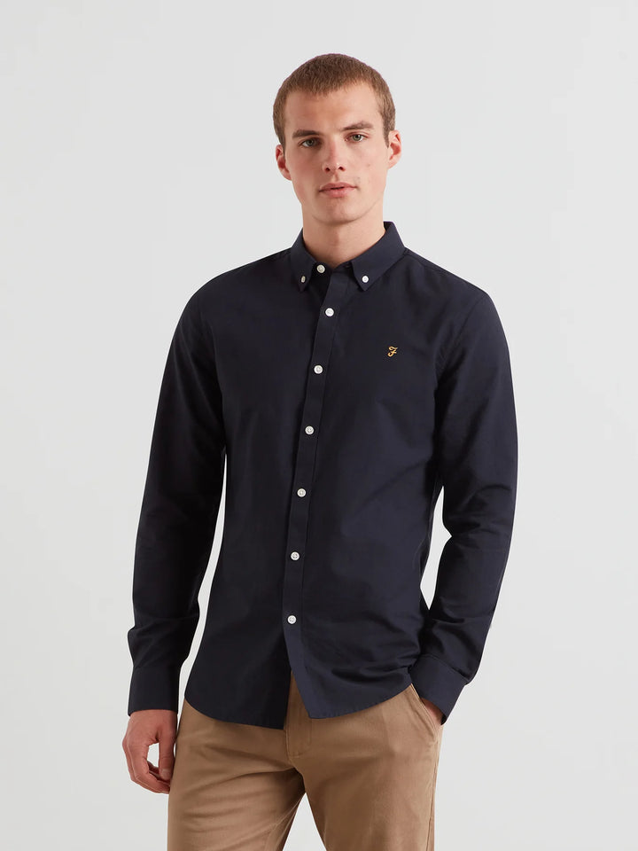 Farah Brewer Slim Fit Organic Cotton Oxford Shirt Navy