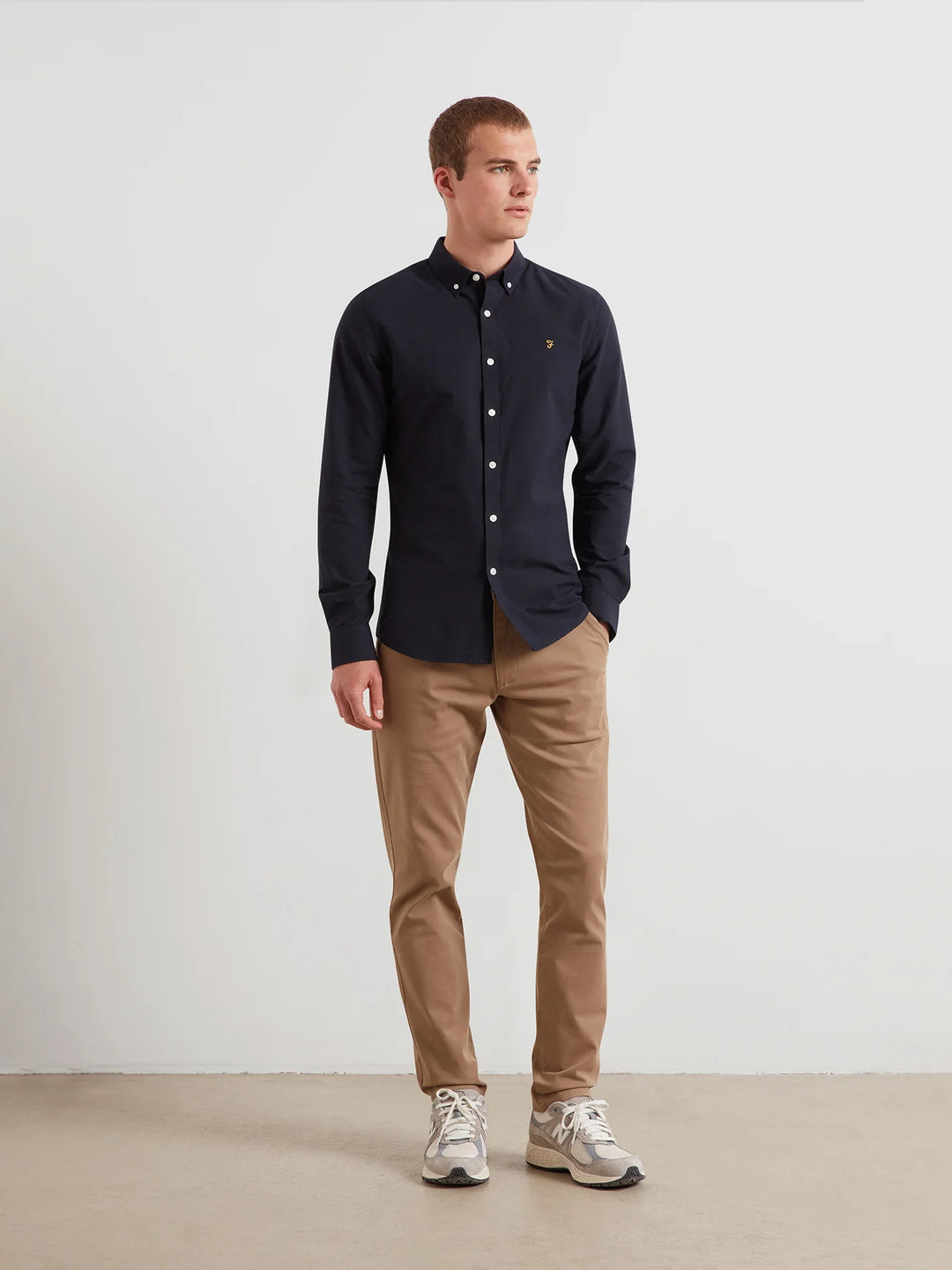 Farah Brewer Slim Fit Organic Cotton Oxford Shirt Navy