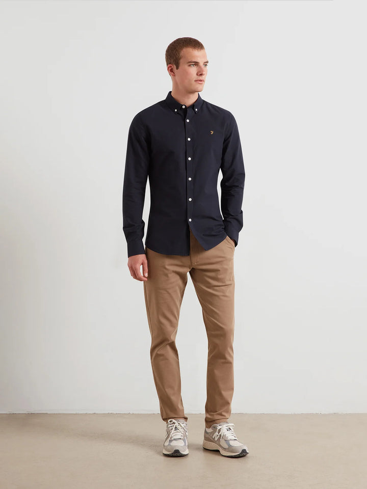 Farah Brewer Slim Fit Organic Cotton Oxford Shirt Navy