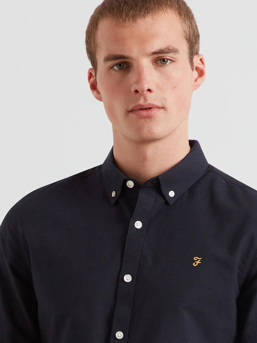 Farah Brewer Slim Fit Organic Cotton Oxford Shirt Navy