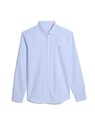 Farah Brewer Striped Oxford Shirt Sky Blue