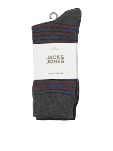 Jack & Jones Atlas Stripe Sock 3 Pack Dark Grey Melange
