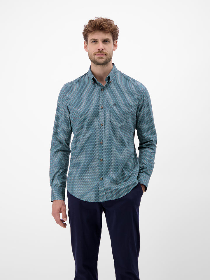 Lerros Casual Cotton Printed Shirt Fjord Blue