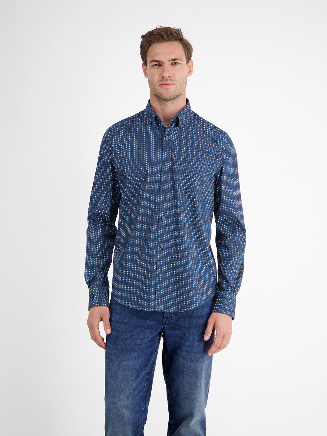 Lerros Casual Cotton Printed Shirt Storm Blue