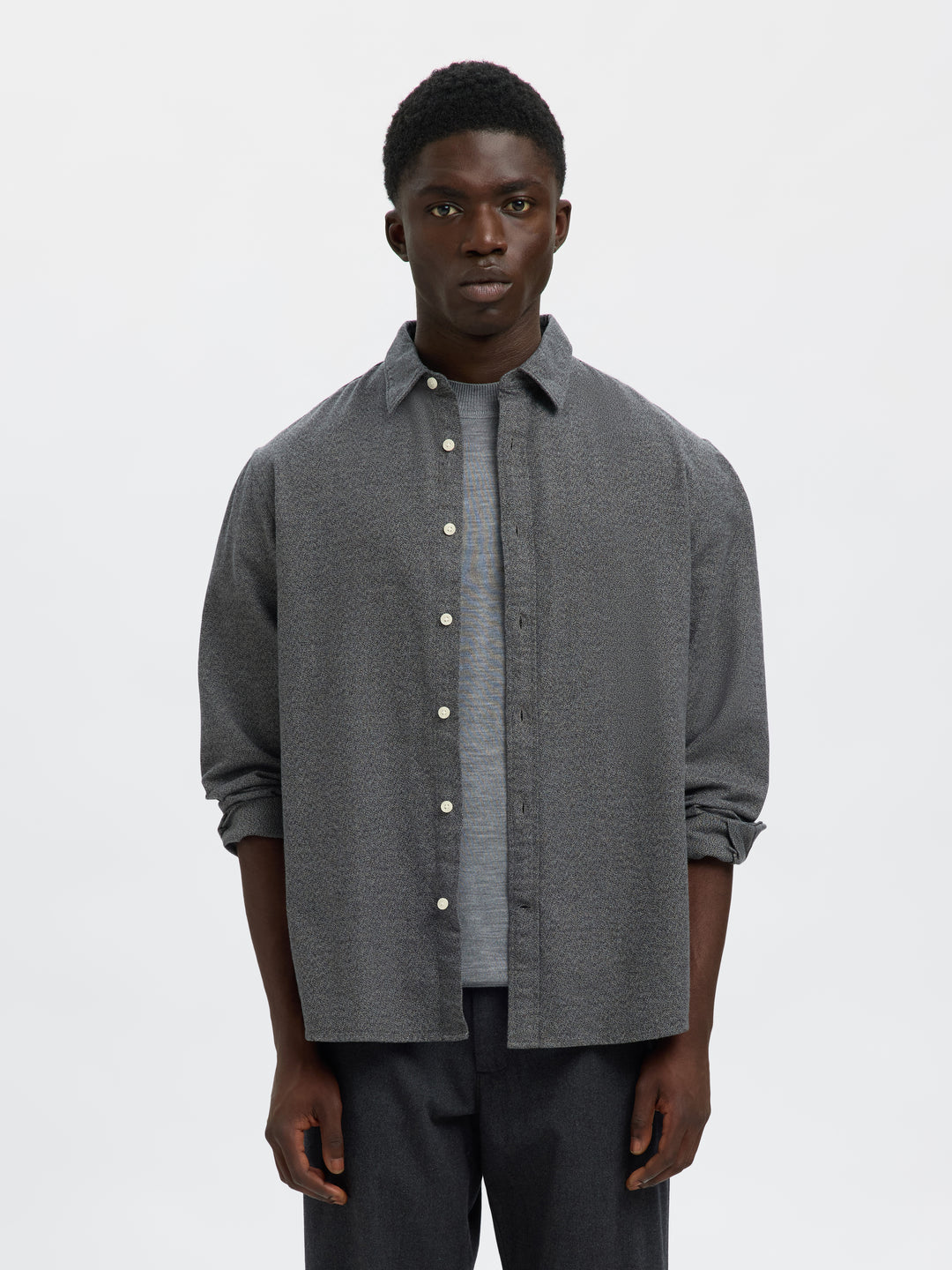 Selected Homme Regnoah Brushed Twist Shirt Gray Flannel